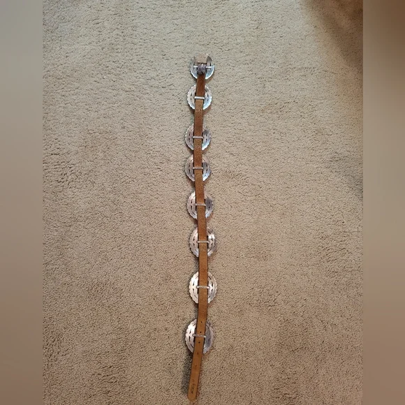 Brighton Silver and Brown Concho Leather Belt M - Picture 2 of 5